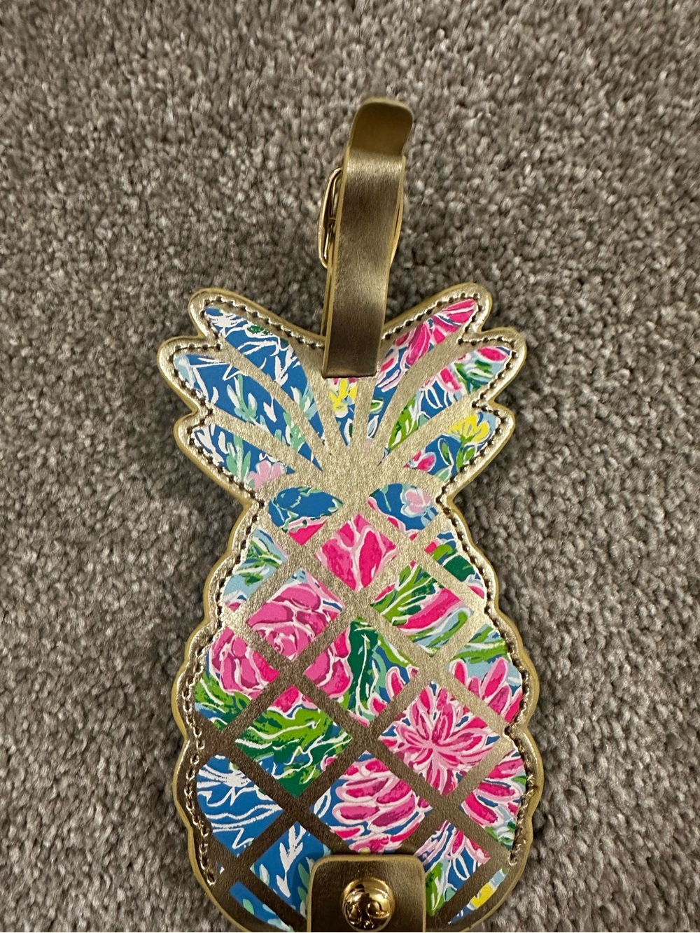 Lilly Pulitzer Pineapple Luggage Tag with Pink, Blue and Green Floral Pattern